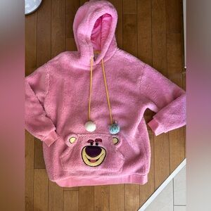 Disney Lotso Pink Plush Hooded Pullover with Yellow Drawstrings